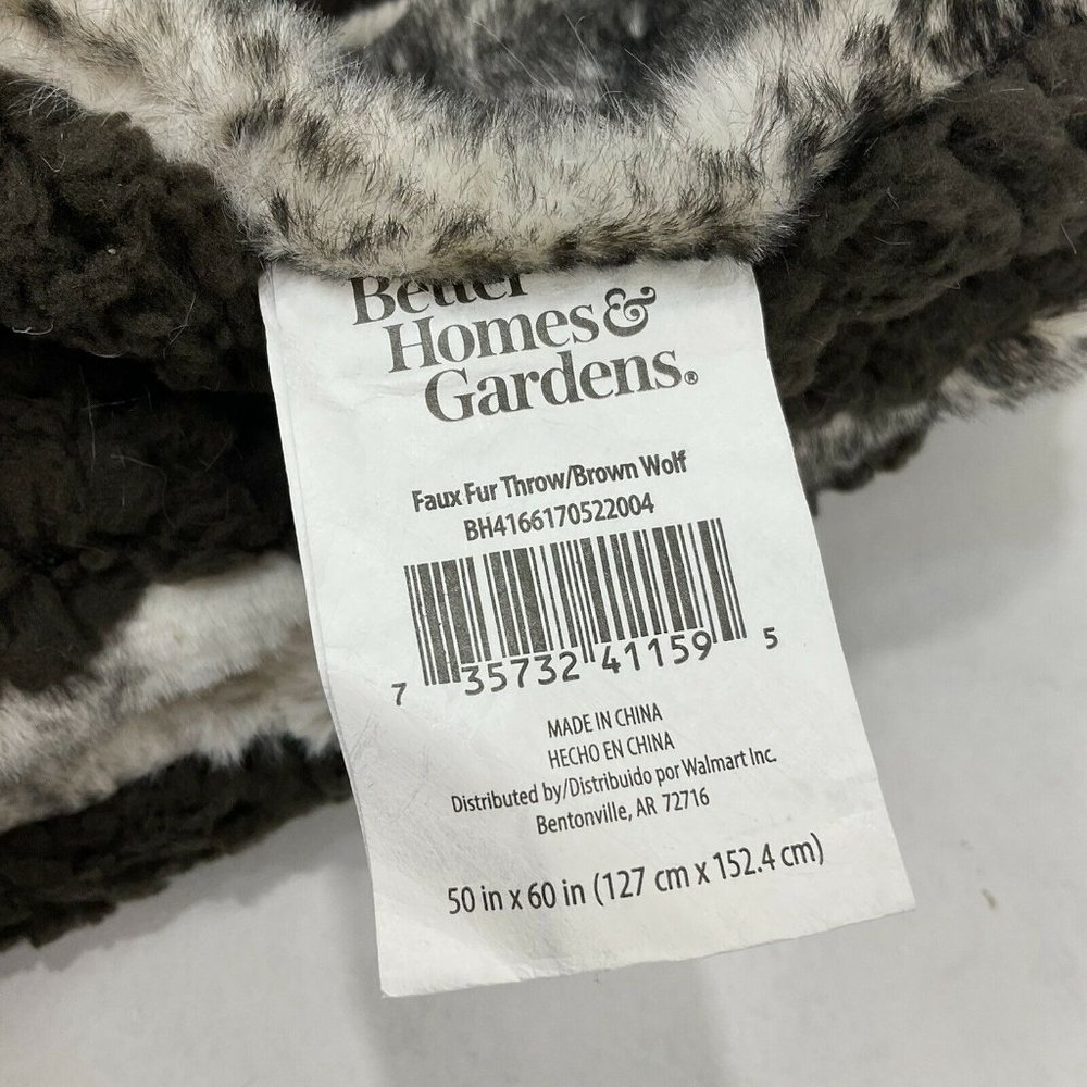 Better Homes & Gardens Blanket Faux Fur & Sherpa Throw 60" Brown Wolf Animal Nwt - Picture 7 of 7